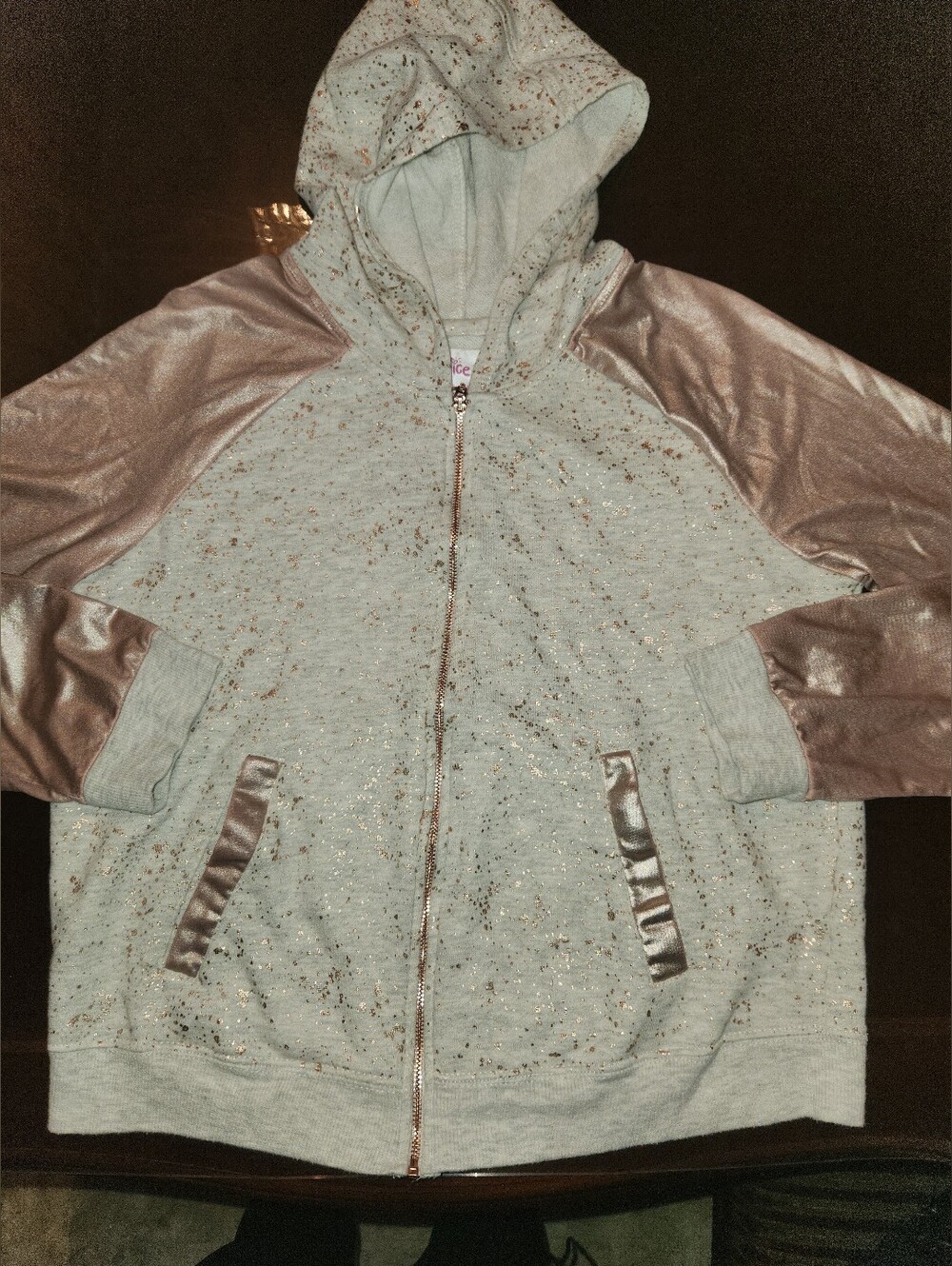 Beige/rose Gold Spatter Lightweight Zipper Jacket - Justice Girls Size 16/18